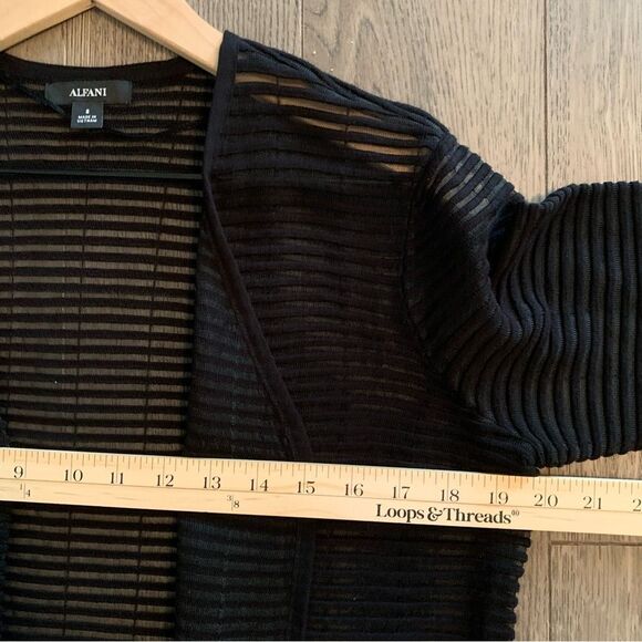 ALFANI Open Front Cardigan Women’s Small Black Sheer Striped 3/4 Sleeves. - Picture 8 of 10